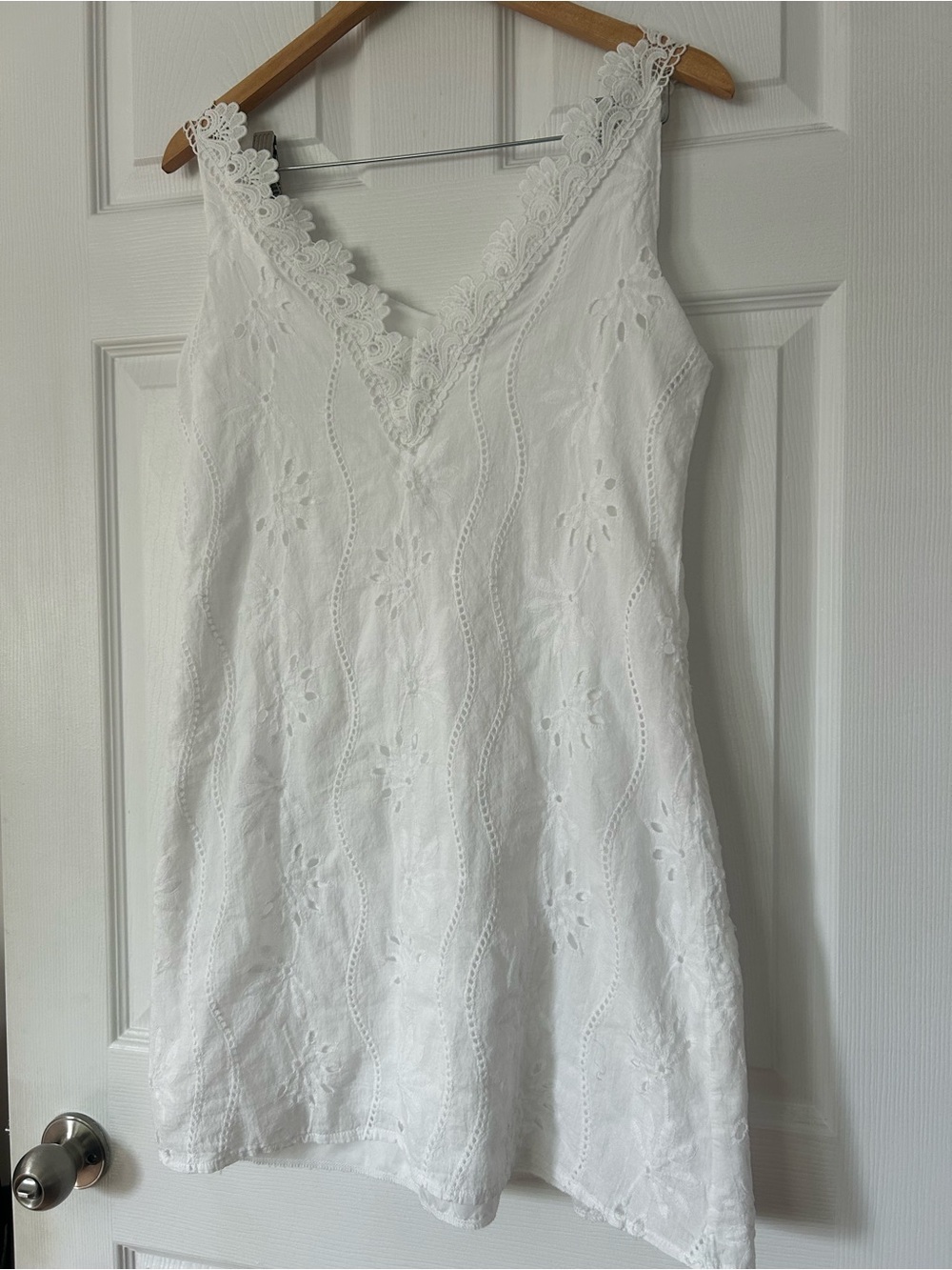 White Eyelet Lace V-Neck Summer Dress